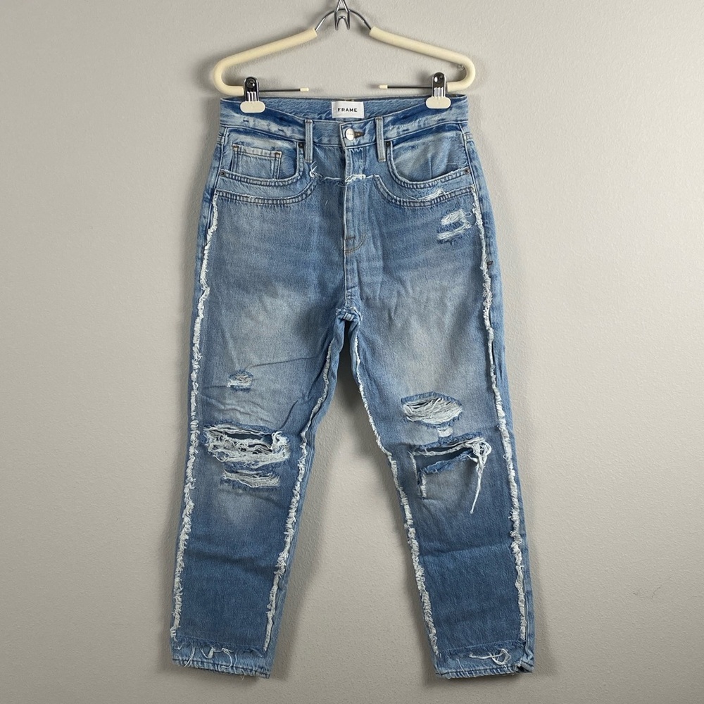 Frame Distressed Layer/Double Knee Jean | High Rise, Straight Leg | Coast Combo